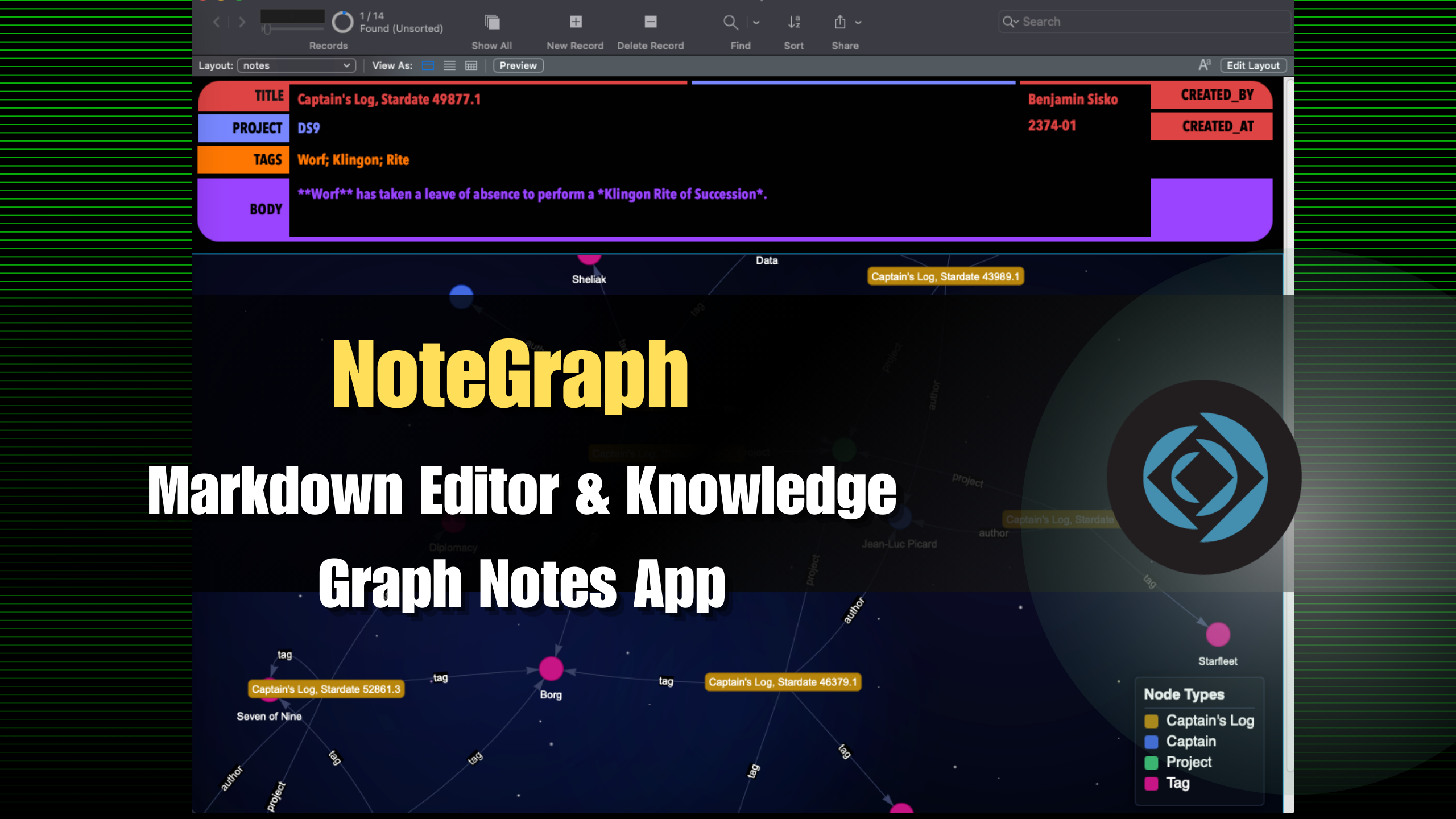 Markdown Editor and Knowledge Graph Notes App with Vis.js in FileMaker Pro